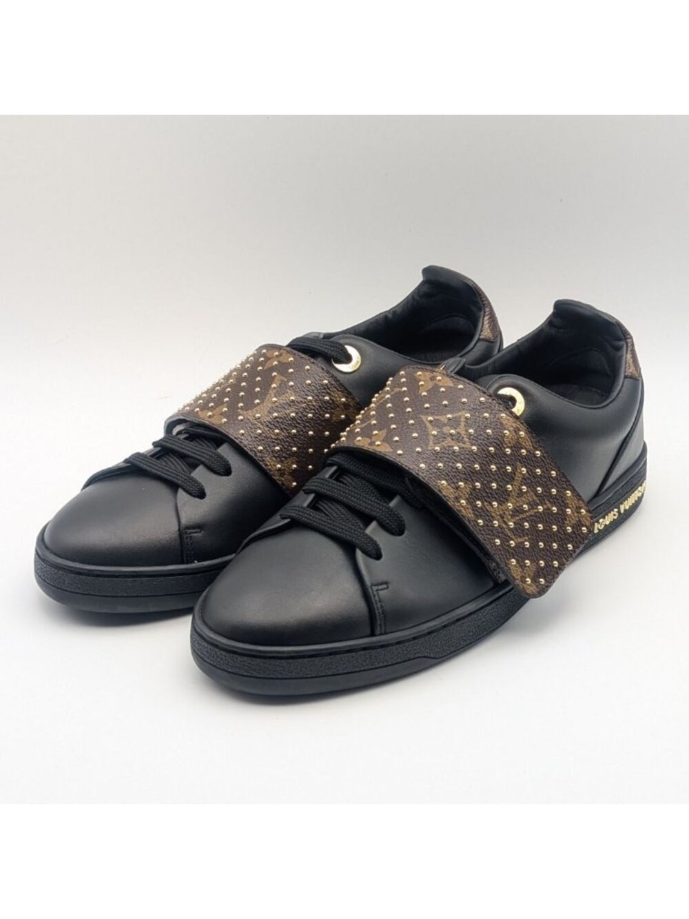 Louis Vuitton Front Row Line Monogram Studs Black Velcro Strap Sneakers